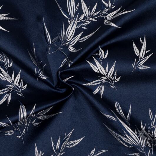 Brocade fabric bamboo, blue and silver